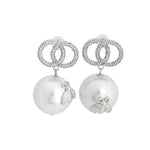 Load image into Gallery viewer, Silver Infinity Stud Jumbo Pearl Earrings
