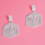 Load image into Gallery viewer, Silver Hexagon Rhinestone Fringe Earrings
