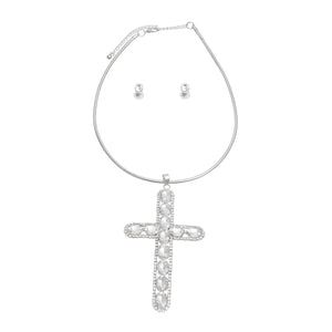 Silver Rigid Collar Elegant Cross Necklace