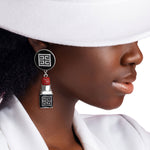Load image into Gallery viewer, Silver Greek Key 3D Lipstick Charm Earrings
