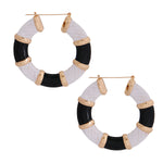 Load image into Gallery viewer, Black and White Wide Bamboo Hoops
