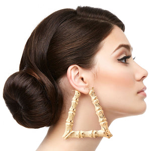 Gold Triangle Bamboo Hoop Earrings