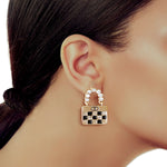 Load image into Gallery viewer, Rhinestone Handle Checker Handbag Earrings
