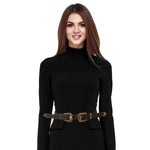 Load image into Gallery viewer, Black Leather Double Buckle Belt

