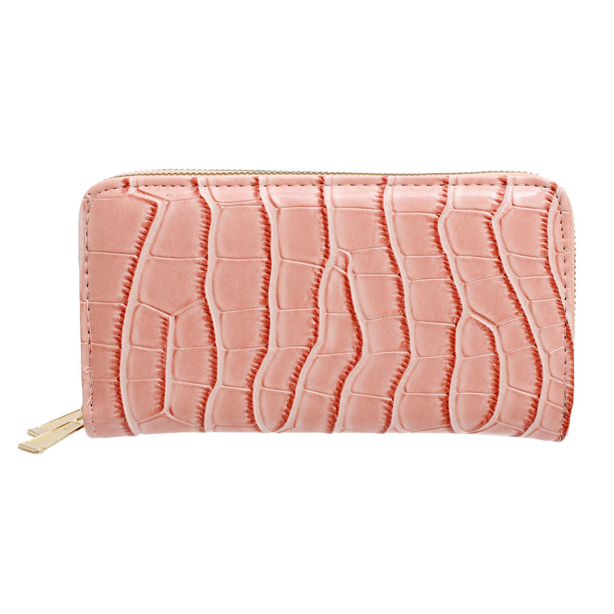 Pink Croc Double Zipper Wallet