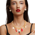 Load image into Gallery viewer, Gold and Red Boutique Charm Chain
