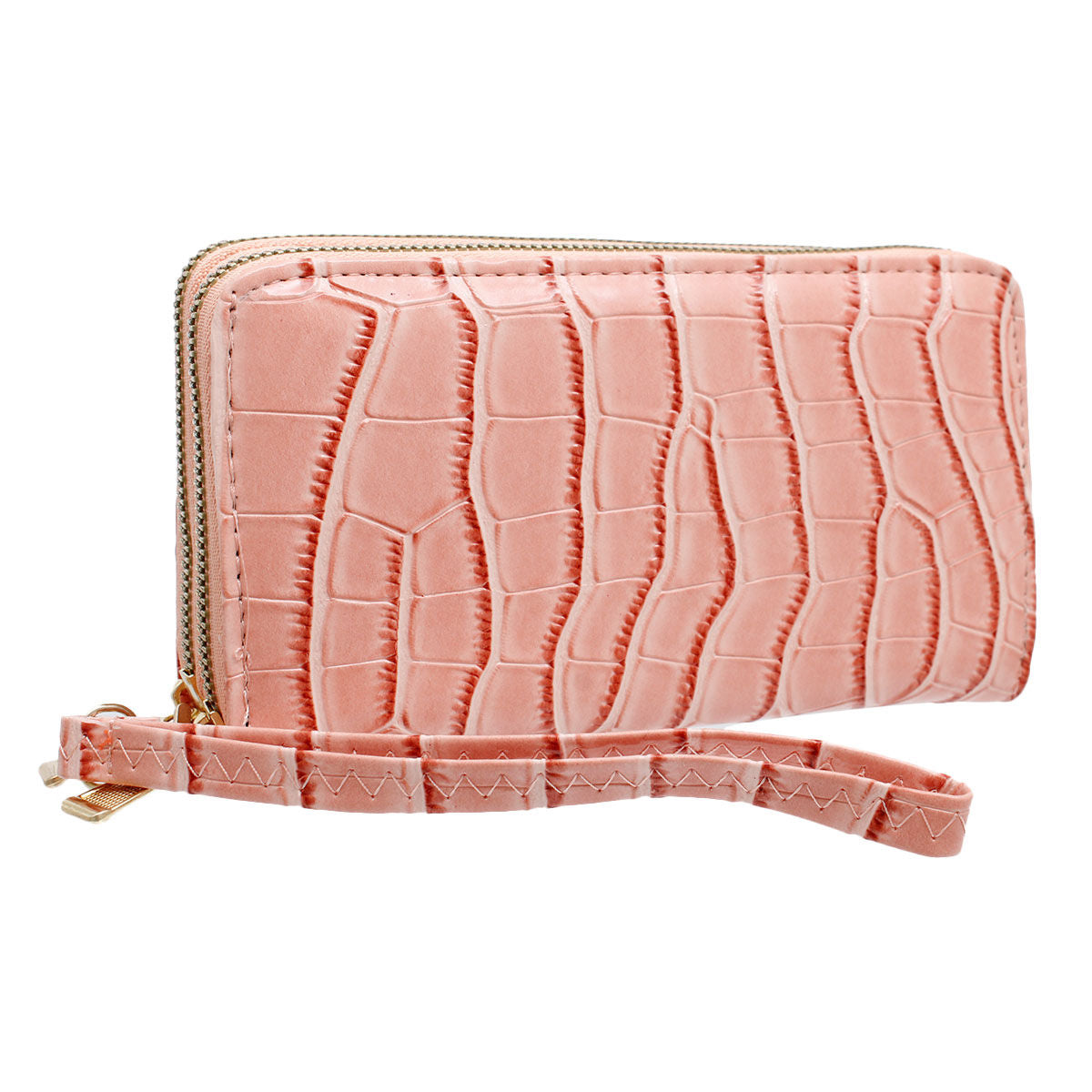 Pink Croc Double Zipper Wallet