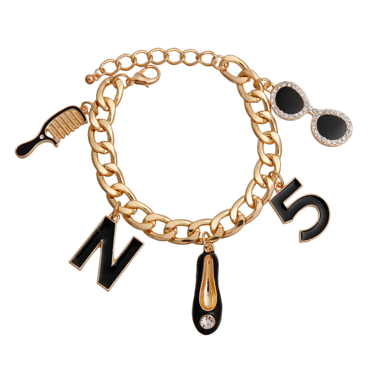 Gold Black Luxury Shoe Charm Bracelet