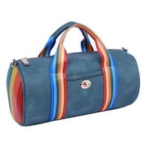 Blue Rainbow Strap Barrel Handbag