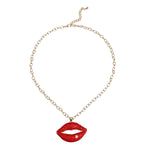 Load image into Gallery viewer, Red Rhinestone Lips Gold Chain
