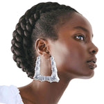Load image into Gallery viewer, Silver Trapezoid Bamboo Hoops
