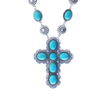 Load image into Gallery viewer, Turquoise Stone Silver Cross Necklace
