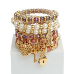 Load image into Gallery viewer, Mauve and Pearl Love Charm Bracelets
