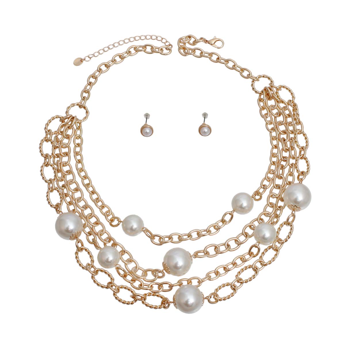 Cream Pearl 4 Layer Chain Link Necklace