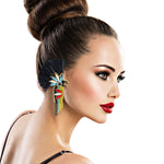 Load image into Gallery viewer, Raffia and Rhinestone Macaw Earrings
