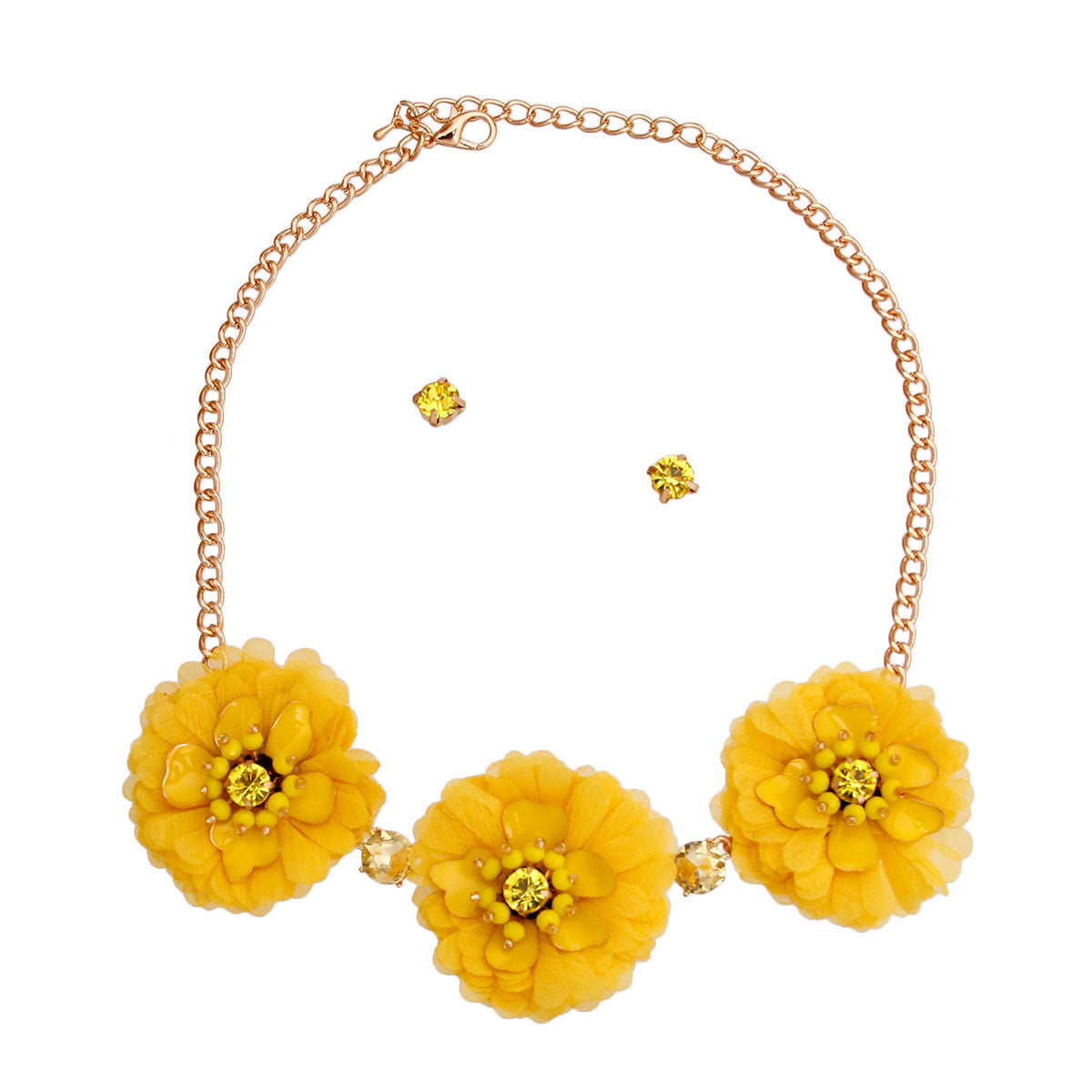 Yellow Fabric Flower Necklace Set