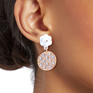 White Flower Checkerboard Earrings