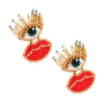 Load image into Gallery viewer, Embroidered Lips and Eyes Earrings

