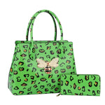 Load image into Gallery viewer, Neon Green Leopard Patent Handbag Set

