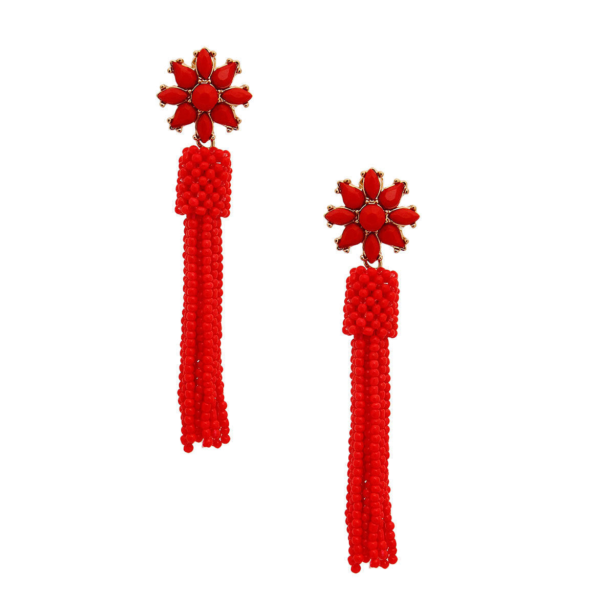 Red Flower Seed Bead Earrings