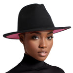 Load image into Gallery viewer, Fedora Black Pink Two Tone Wide Brim Hat for Women
