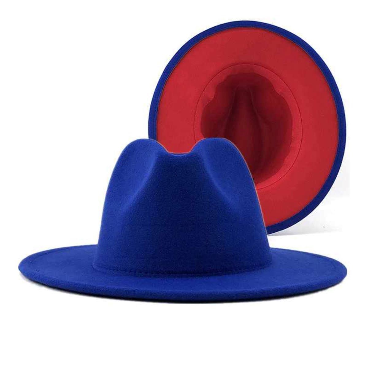 Fedora Blue Red Two Tone Wide Brim Hat for Women