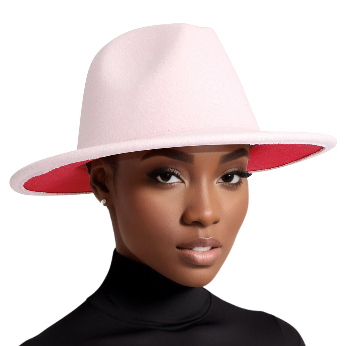 Fedora Light Pink Red Two Tone Wide Brim Hat Women