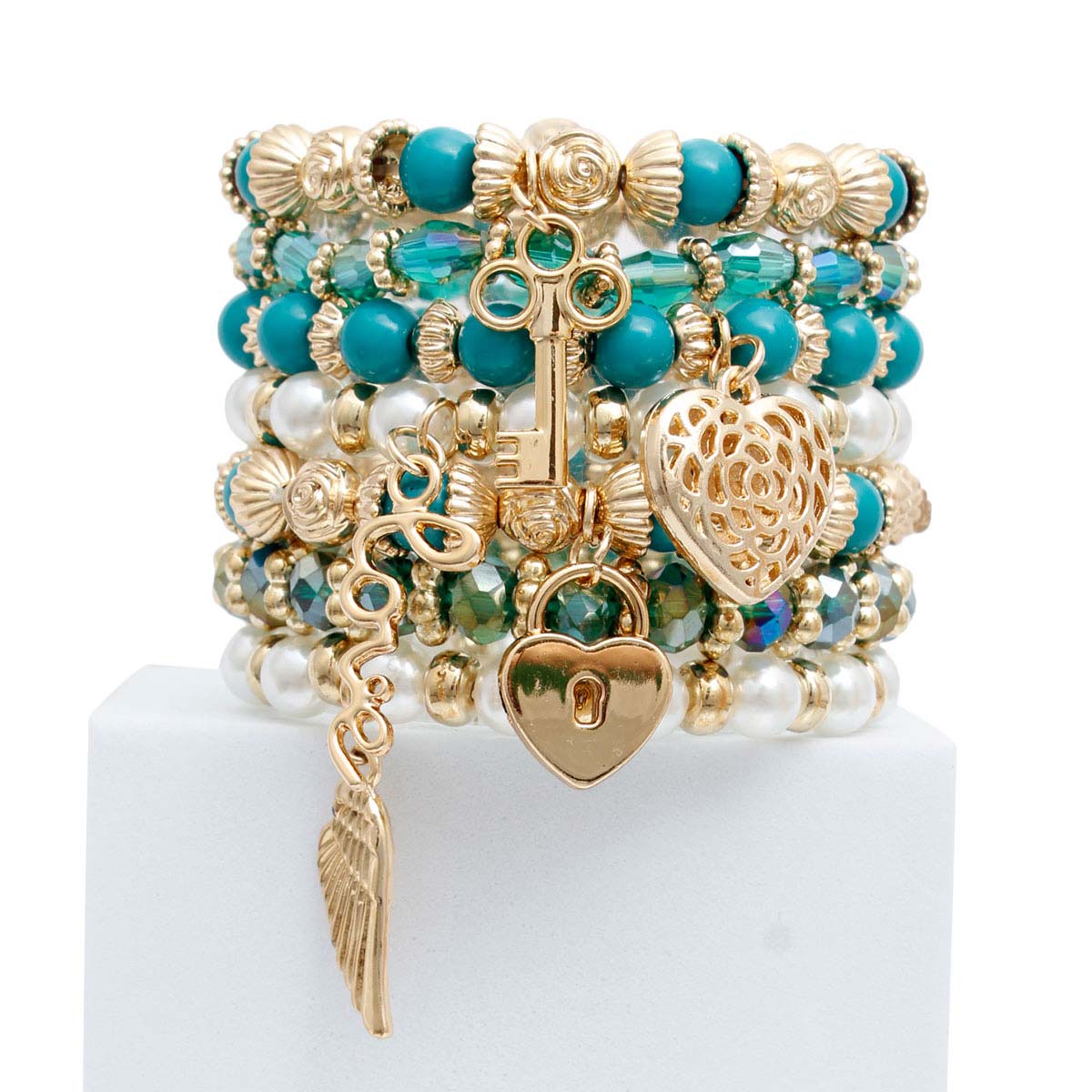 Teal and Pearl Love 7pcs Bracelets