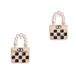 Load image into Gallery viewer, Cream Handle Checker Handbag Earrings
