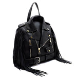 Load image into Gallery viewer, Black Moto Jacket Fringe Backpack
