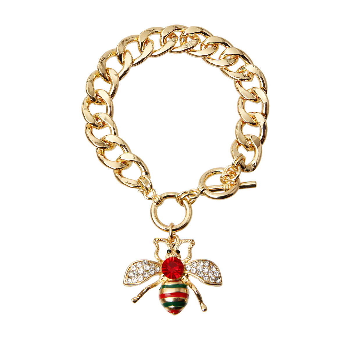 Multicolored Rhinestone Bee Toggle Bracelet