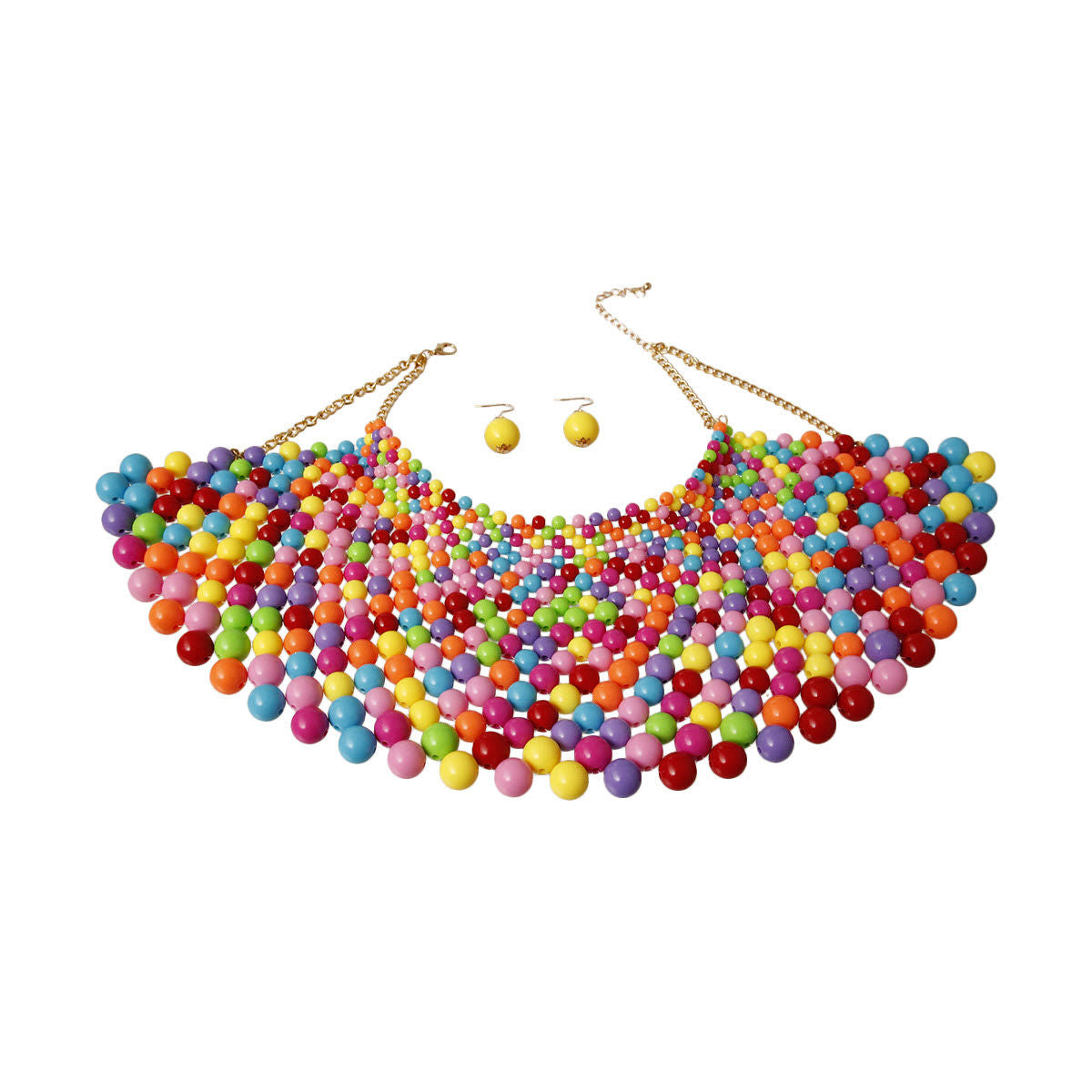 Rainbow Bead Bib Necklace Set