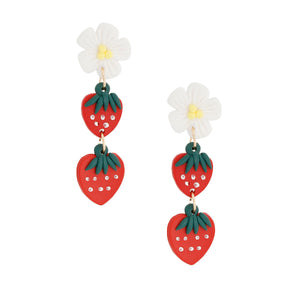 Red Clay Strawberry Dangle Earrings