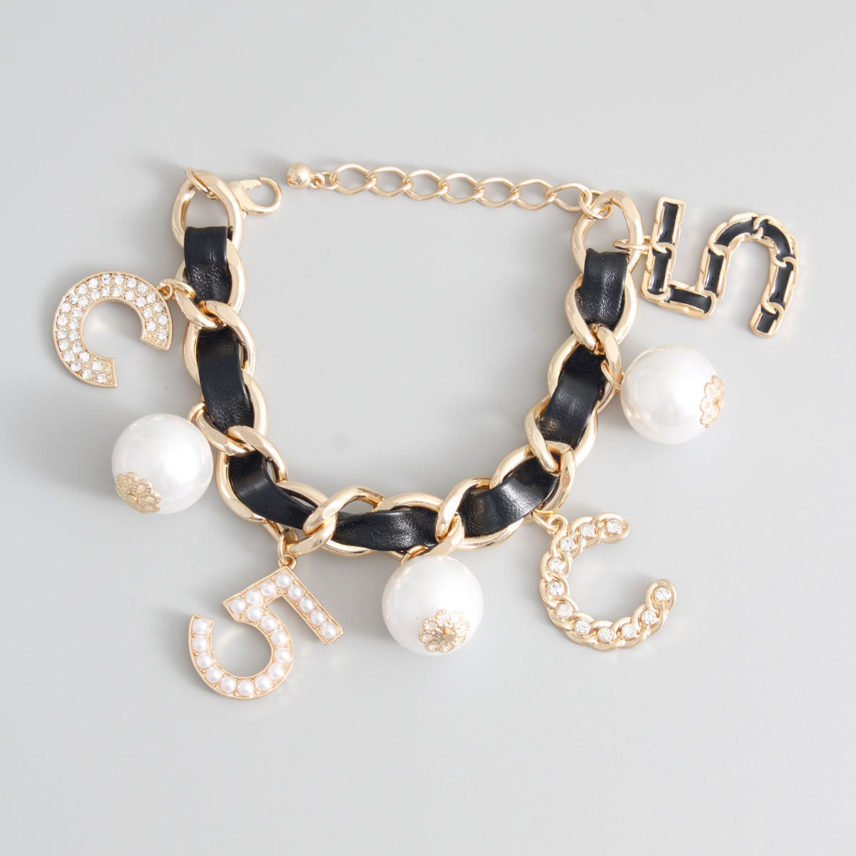 Black Gold Chain Pearl Bracelet