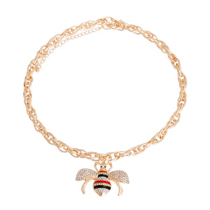 Red Striped Bee Chain Link Necklace