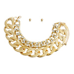 Load image into Gallery viewer, Rhinestone Stud Gold Double Chain
