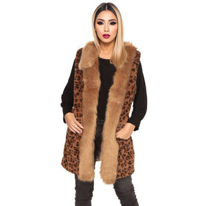 Brown Leopard Fur Trim Vest