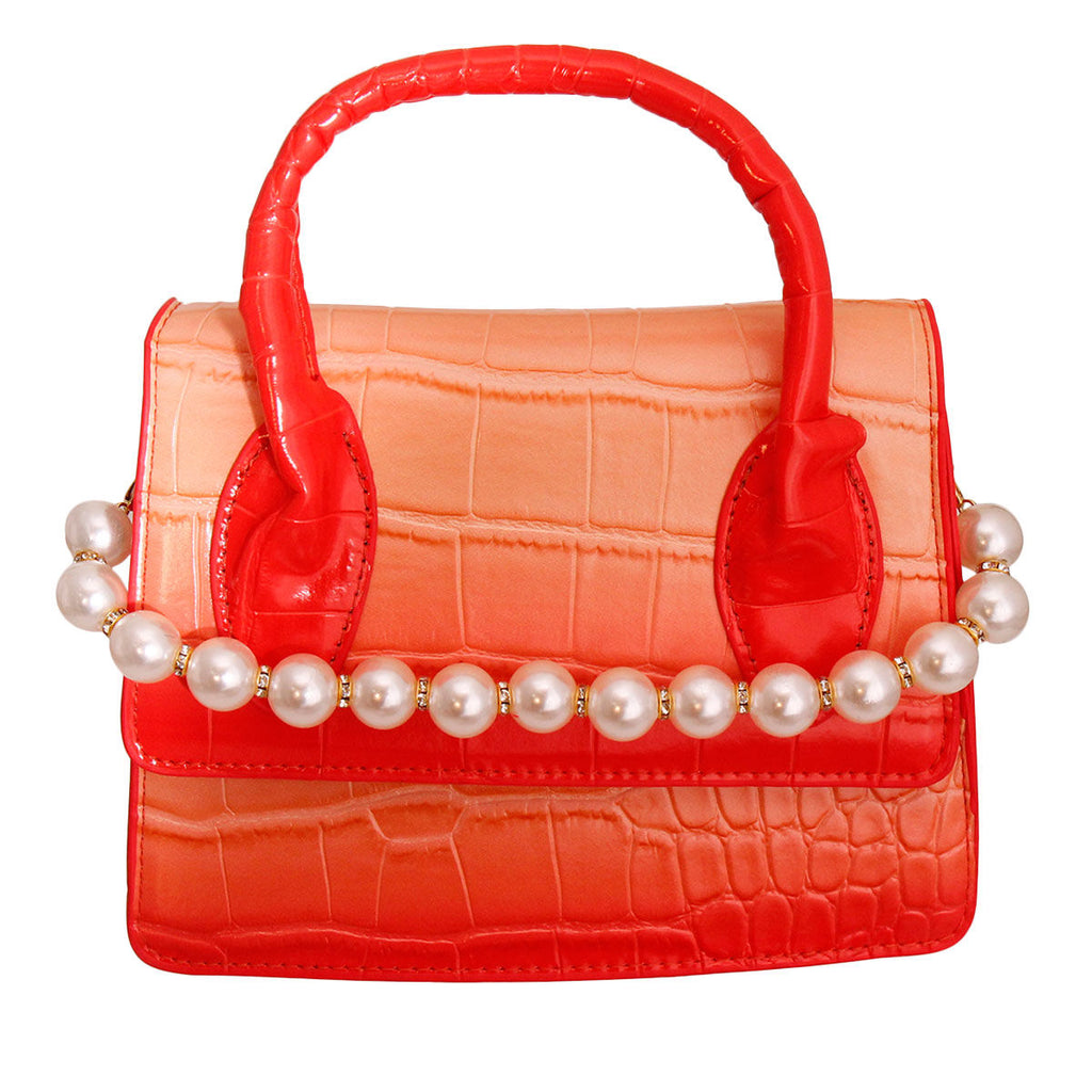 Red Croc Flap Satchel Handbag