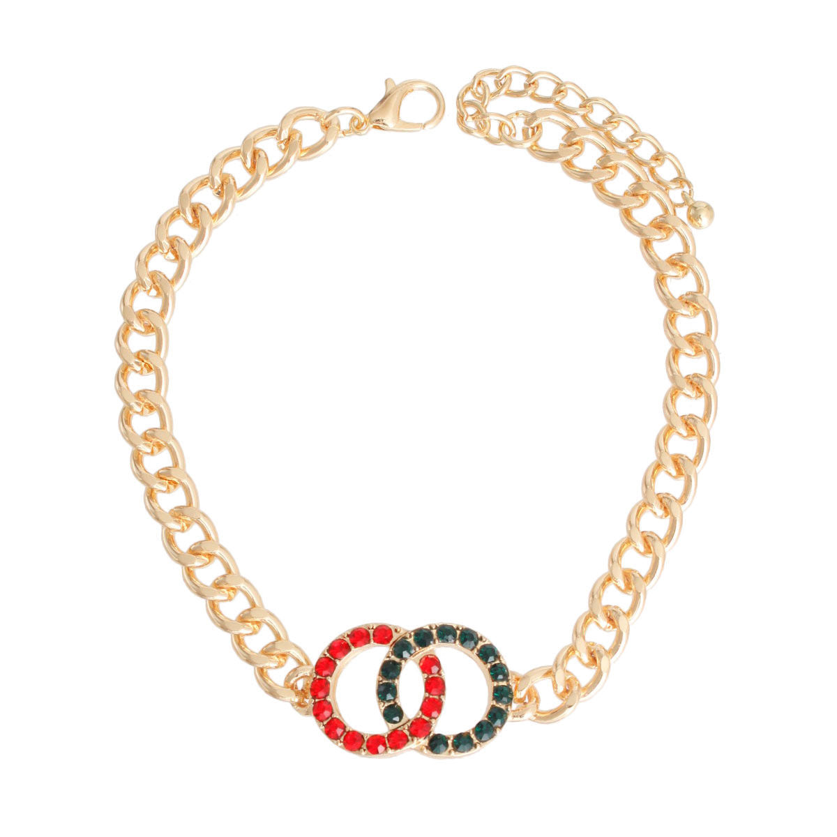 Red Green Linked Ring Stone Anklet