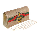 Load image into Gallery viewer, Designer Bee Gold Flap Clutch
