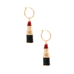 Load image into Gallery viewer, Burgundy Lipstick Charm Hoops
