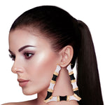 Load image into Gallery viewer, Black and White Trapezoid Bamboo Hoops
