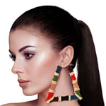Load image into Gallery viewer, Multi Color Trapezoid Bamboo Hoops
