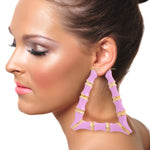 Load image into Gallery viewer, Pink Lavender Trapezoid Bamboo Hoops

