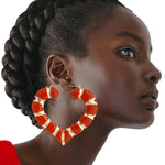 Load image into Gallery viewer, Orange Heart Bamboo Hoops

