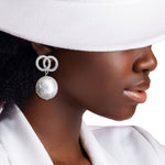 Load image into Gallery viewer, Silver Infinity Stud Jumbo Pearl Earrings
