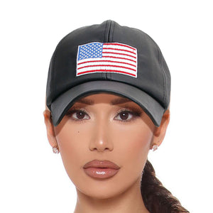 Patriotic Emroidered Black Hat