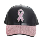 Load image into Gallery viewer, Black Leather Pink Ribbon Hat
