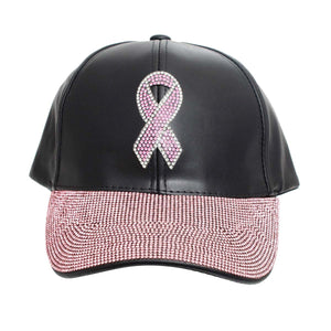 Black Leather Pink Ribbon Hat