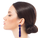 Load image into Gallery viewer, Blue Flower Seed Bead Earrings
